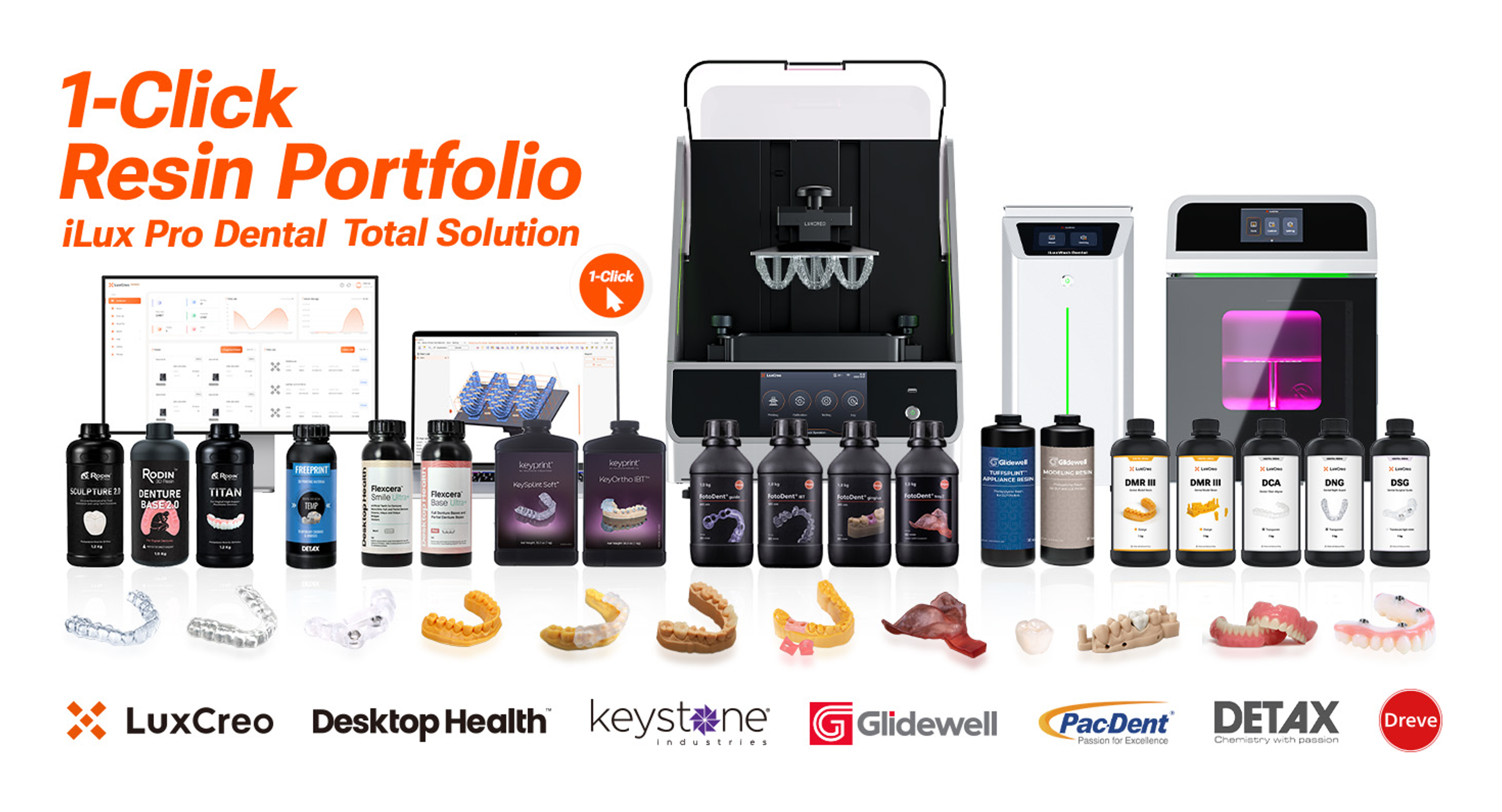 LuxCreo‘s Portfolio Resin Partners: Glidewell, Dreve, Keystone, Detax, Pac-Dent (Rodin) and Desktop Health.