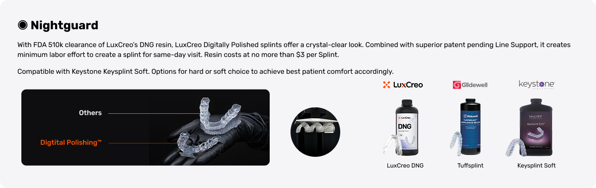 iLux Pro Dental applications: nightguards with compatible resins